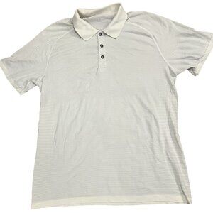 Men's Lululemon White with Gray Stripes Collared Polo Shirt Size L